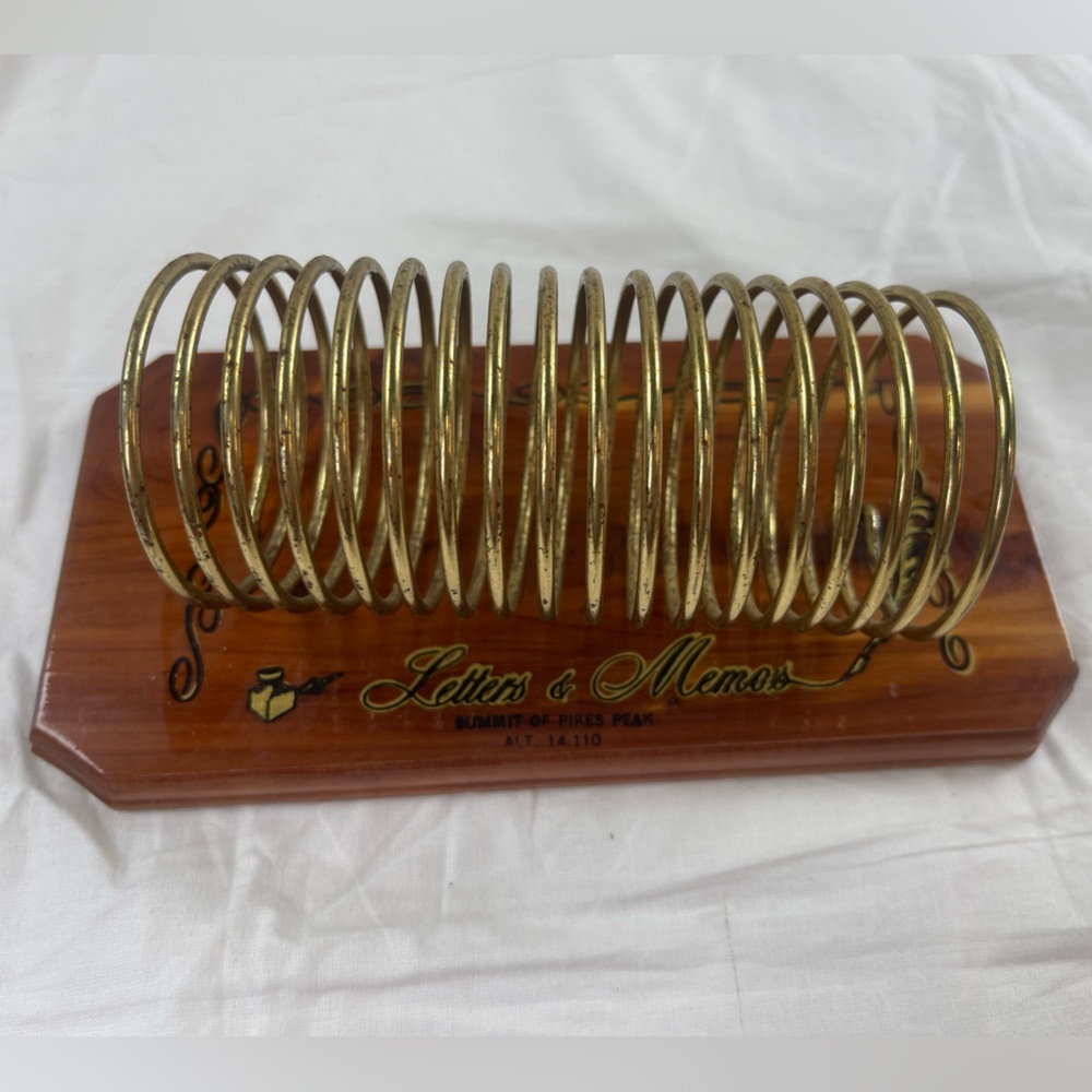 Gold Wood Vintage Letter Memo Holder Desk Organizer From Pike’s Peak Spiral